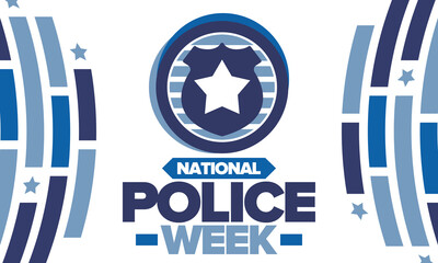 National Police Week. Celebrated annual in May. In honor of the United States police hero. Police badge and star. Officers Memorial Day. American patriotic design. Vector poster, creative illustration