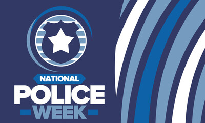 National Police Week. Celebrated annual in May. In honor of the United States police hero. Police badge and star. Officers Memorial Day. American patriotic design. Vector poster, creative illustration