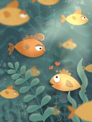 fish in love swim in the water