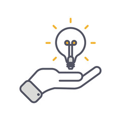 Creative Idea Line Icon. Light bulb in hand education, innovation logo. Illustration