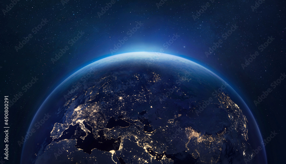 Aufkleber earth at night. planet earth in space. turn off your lights for save climate. elements of this image