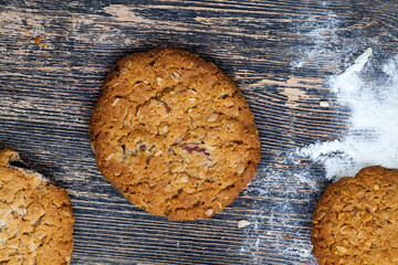 wheat-oatmeal cookies with peanuts, closeup