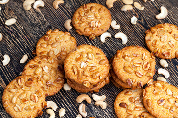 wheat-oatmeal cookies with peanuts, closeup
