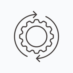 Development solution thin Line Icon. Gear with arrow innovation logo. Illustration.