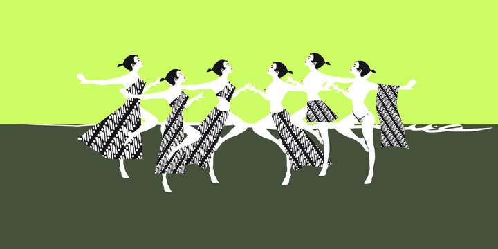 Illustration of a beach dress with a Parang Rusak batik motif Surakarta, central java,  Indonesia 