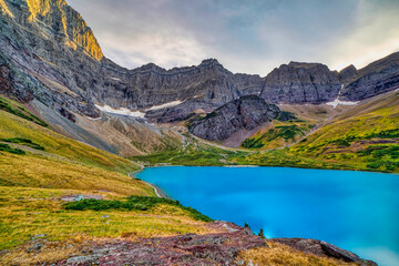 Breathtaking view of Cracker lake surrounded by rocky mountains Glacier National Park, Montana