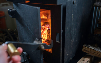 fireplace with burning logs