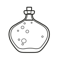 Alchemical ingredient in a big bottle outlined for coloring page on white background