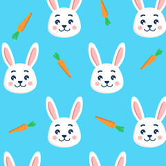 Easter bunny cute vector character pattern. Isolated cartoon animal vector seamless background. Holiday design. For greeting cards, textile, packages prints 