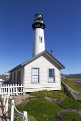 Historical Pigeon Point Light Station Vertical Portrait. Tallest Lighthouse on US West Coast Coastal Highway State Route 1 and California State Park