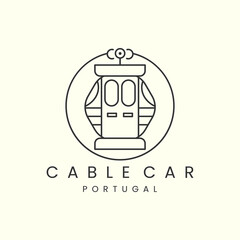 Aerial tramway with emblem and line art style logo icon template design. gondola, cable car, vector illustration