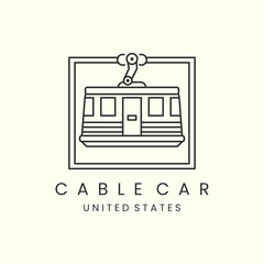 cable car with emblem and line art style logo icon template design. tram, gondola vector illustration