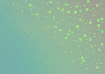 Yellow dots and circles on a turquoise green vintage background. Decorative ornamental pattern of round elements. Geometric ornament. Space for creative ideas and graphic design. Watercolor texture.