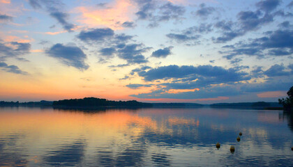Sunset over the lake in Kretowiny, Narie