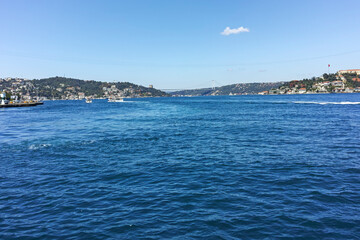 Fototapeta premium Panorama from Bosporus to city of Istanbul, Turkey