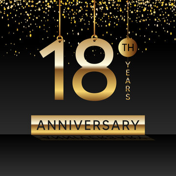 18 years anniversary, vector design for anniversary celebration with gold color on black background, simple and luxury design. logo vector template