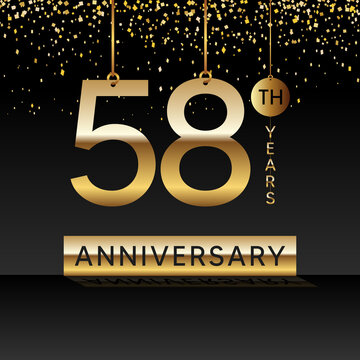 58 years anniversary, vector design for anniversary celebration with gold color on black background, simple and luxury design. logo vector template