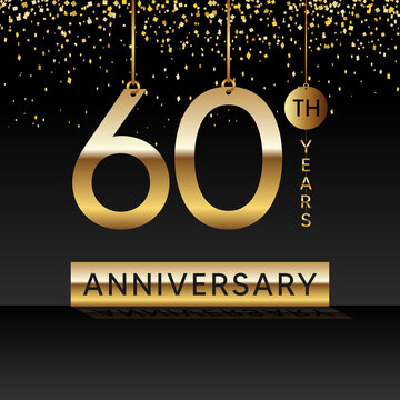 60 years anniversary, vector design for anniversary celebration with gold color on black background, simple and luxury design. logo vector template