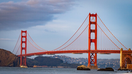 Horizontal shot of the Golden Gate Bridge in San Francisco with clear skies
