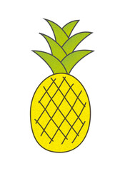 colorful drawn ripe yellow pineapple with green leaves.