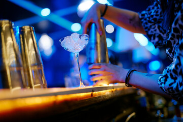 bartender prepares a cocktail in a night bar