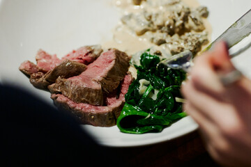 beautiful serving of expensive red steak