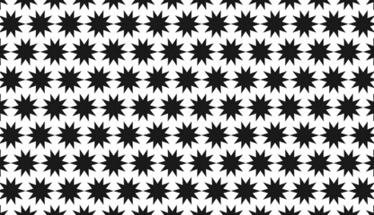 Seamless pattern. Repeated black and white star motif. Simple pattern design