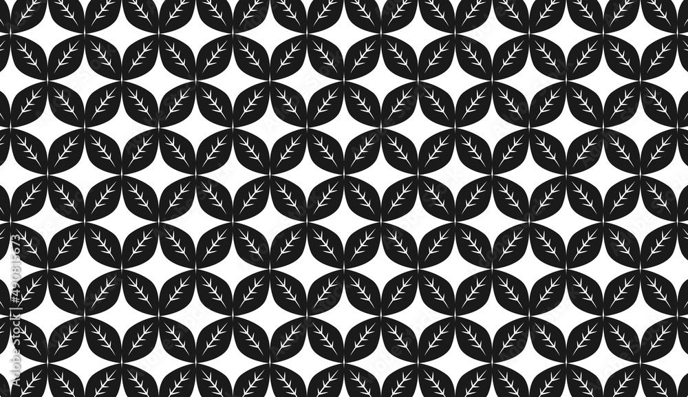 Poster seamless pattern. black and white leaf motif. simple repeating pattern design