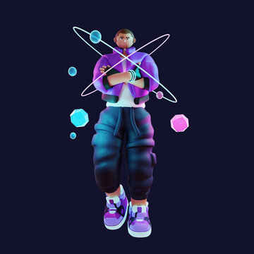 3D illustration metaverse futuristic character with virtual and digital technology innovation 