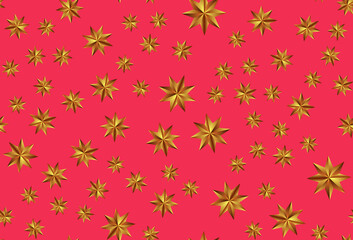 Holiday New Year and Merry Christmas Seamless Pattern Background with golden stars. Illustration