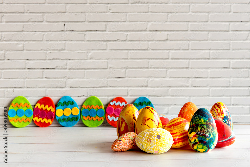 Wall mural easter eggs on white background.