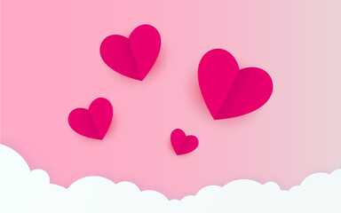 Set pinky love heart object with cloud, element design for valentine's day