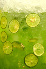 Lime slices in ice water