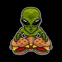 alien burger logo illustration