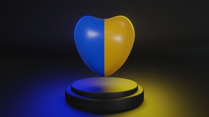3D render heart shaped with national flag of Ukraine