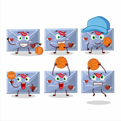 Talented blue love envelope cartoon character as a basketball athlete