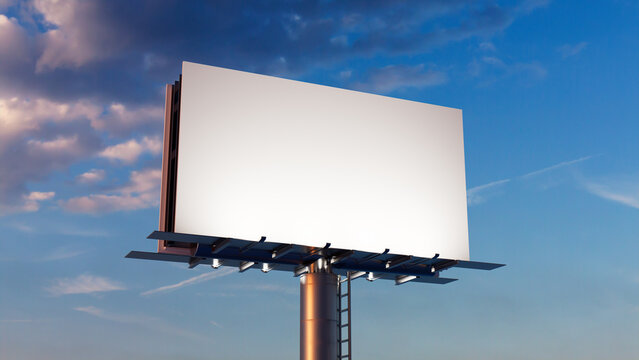 Marketing Billboard. Empty Outdoor Sign against a Dusk Sky. Design Template.