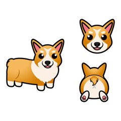 Cartoon corgi set with different poses and emotions