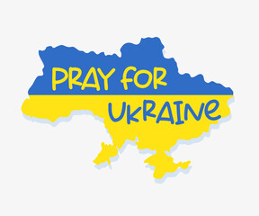 Obraz premium Ukraine map on yellow blue flag background and a message of prayer for peace in Ukraine