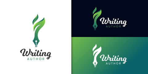 nature vector pencil leaf logo design for education, drawing icon symbol vector illustration