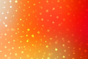 Light Red, Yellow vector background with beautiful snowflakes, stars.