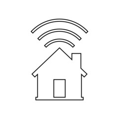Home and wireless signal in outlined icon. Suitable for design element of smarthome app icon and digital home technology.