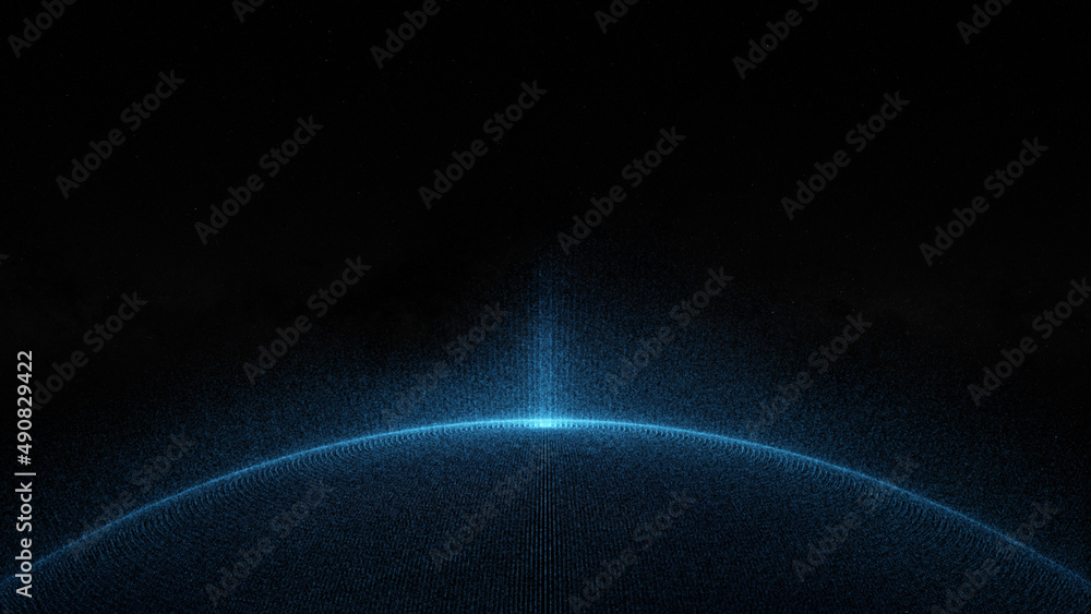 Poster glowing sphere with a map of the world from particles