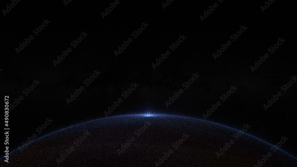 Poster glowing sphere with a map of the world from particles
