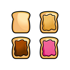 bread loaf toast with jam collection set on white background