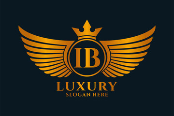 Luxury royal wing Letter IB crest Gold color Logo vector, Victory logo, crest logo, wing logo, vector logo template.