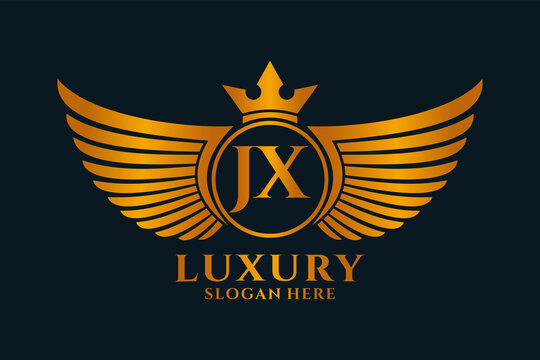 Luxury royal wing Letter JX crest Gold color Logo vector, Victory logo, crest logo, wing logo, vector logo template.