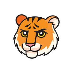 Tiger character head. Vector cartoon comic doodle illustration, mascot, character, icon, logo of tiger. Sly tiger animal face. © Kate Artery19