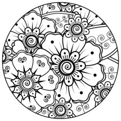 Fototapeta premium Circular pattern in form of mandala for Henna, Mehndi, tattoo, decoration. Coloring book page.