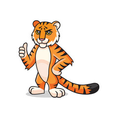 Tiger character is showing thumb up, appreciate. Vector cartoon comic doodle illustration, mascot, character, icon, logo of tiger. Sly tiger animal face. © Kate Artery19